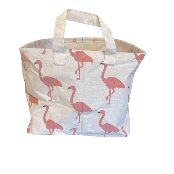 Flamingo Rectangular Storage Basket Pink Cream Tote Collapsible Waterproof - Picture 2 of 11